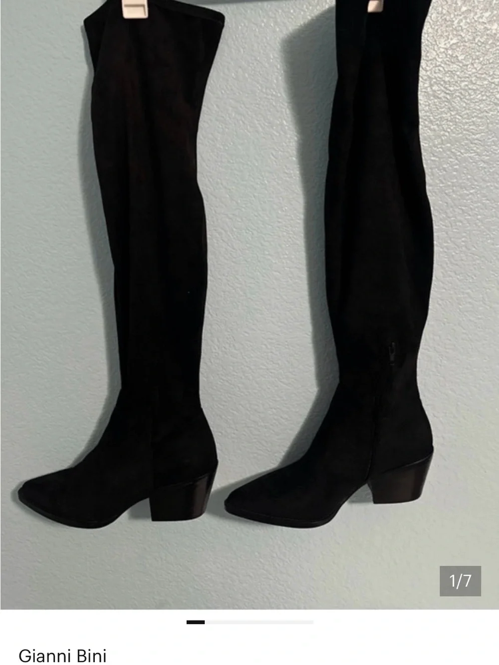 Gianni Bini Black Over-the-Knee Suede Cuban block Heel Boots $140